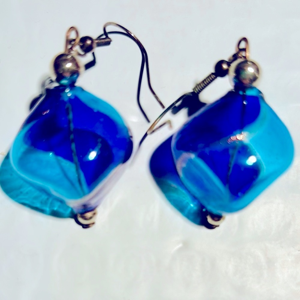 Murano inspired Elegant Blue Glass Earrings from Italy. Handmade!